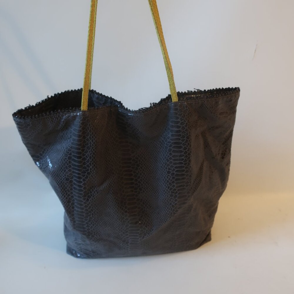 Womens Carlos Falchi Gray Yellow Python Print Fat… - image 3